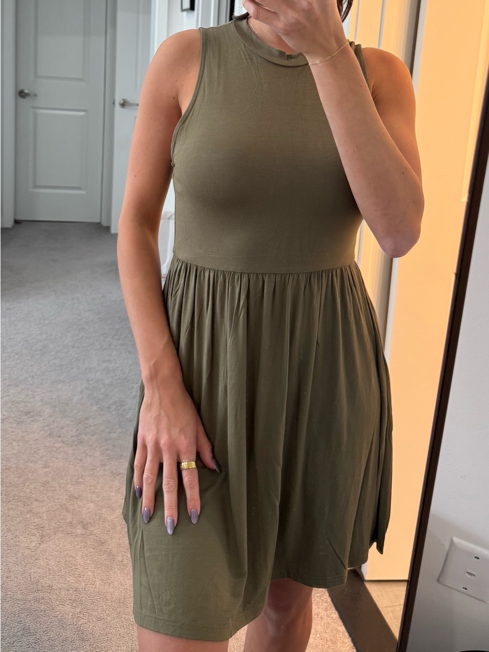 Sleeveless Olive Green Dress